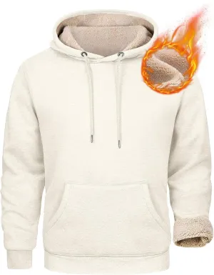 Heavy Hoodies for Men Sherpa Fleece Lined Thermal Pullover Sweatshirt Heavyweight Hooded Coat Warm Sweater w/Pockets