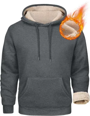 Heavy Hoodies for Men Sherpa Fleece Lined Thermal Pullover Sweatshirt Heavyweight Hooded Coat Warm Sweater w/Pockets