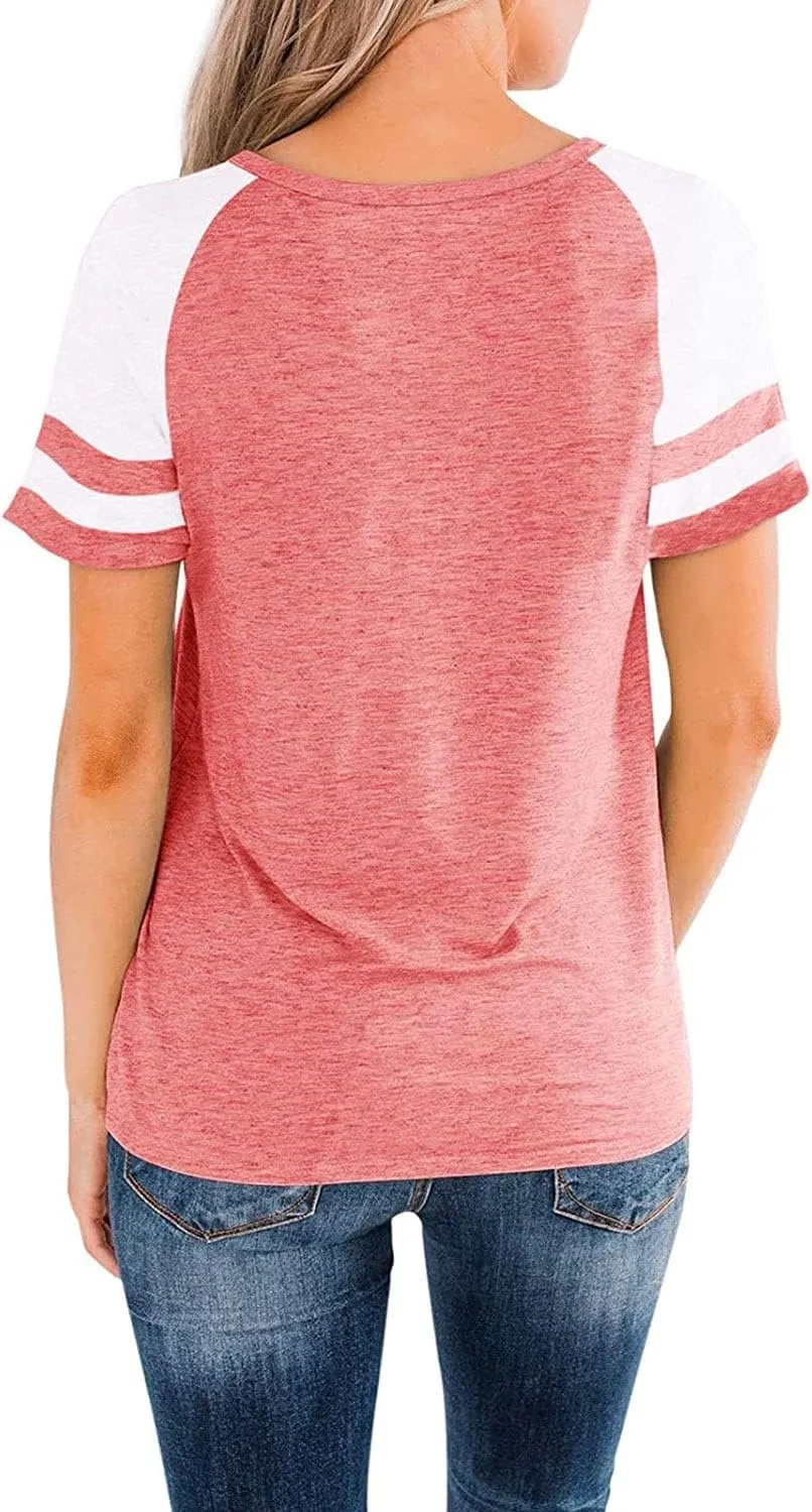 Heymiss Womens Shirts Casual Tunic Tops Color Block Crewneck Summer Loose Fitting Workout Tee Shirts