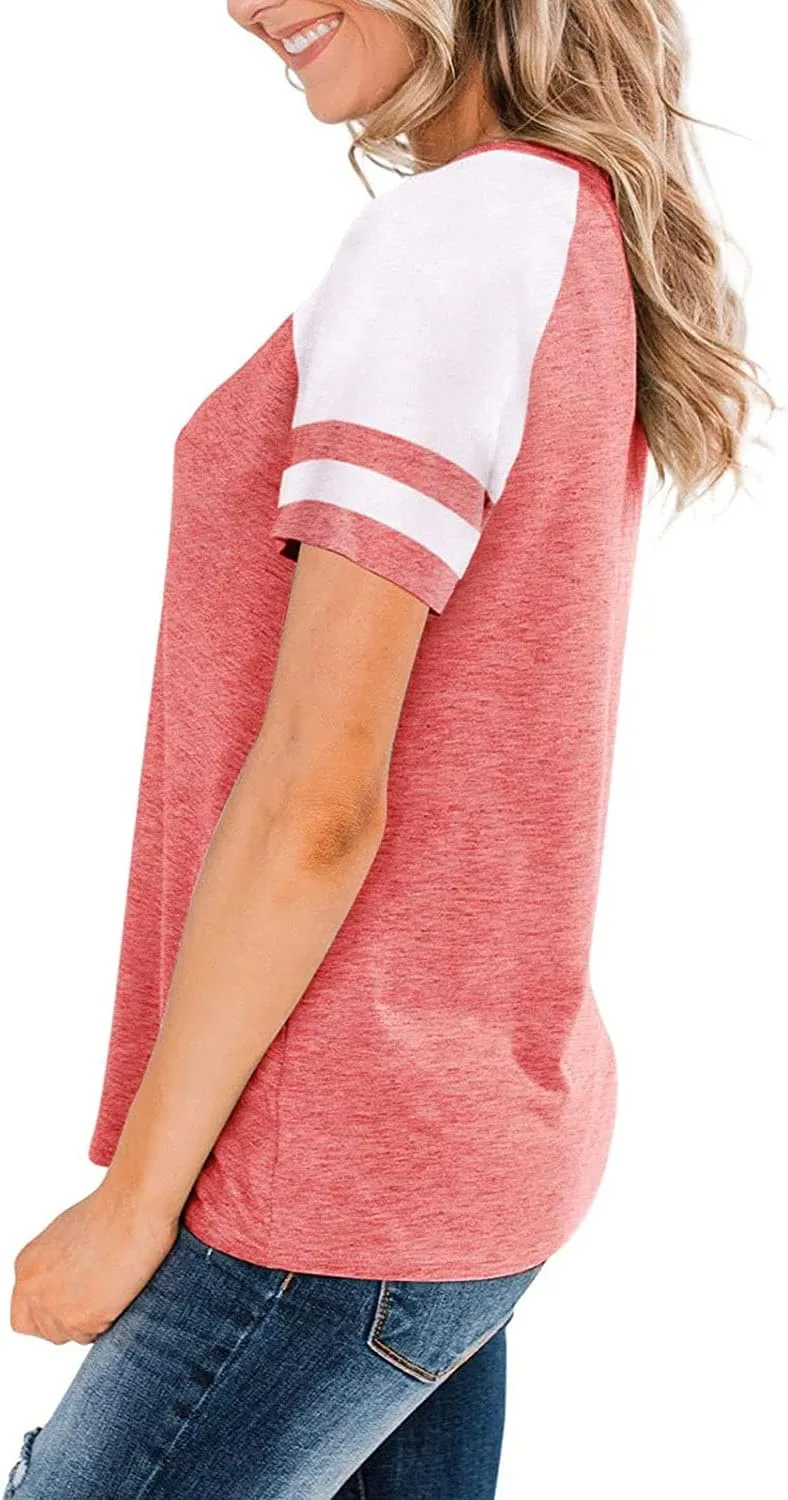 Heymiss Womens Shirts Casual Tunic Tops Color Block Crewneck Summer Loose Fitting Workout Tee Shirts