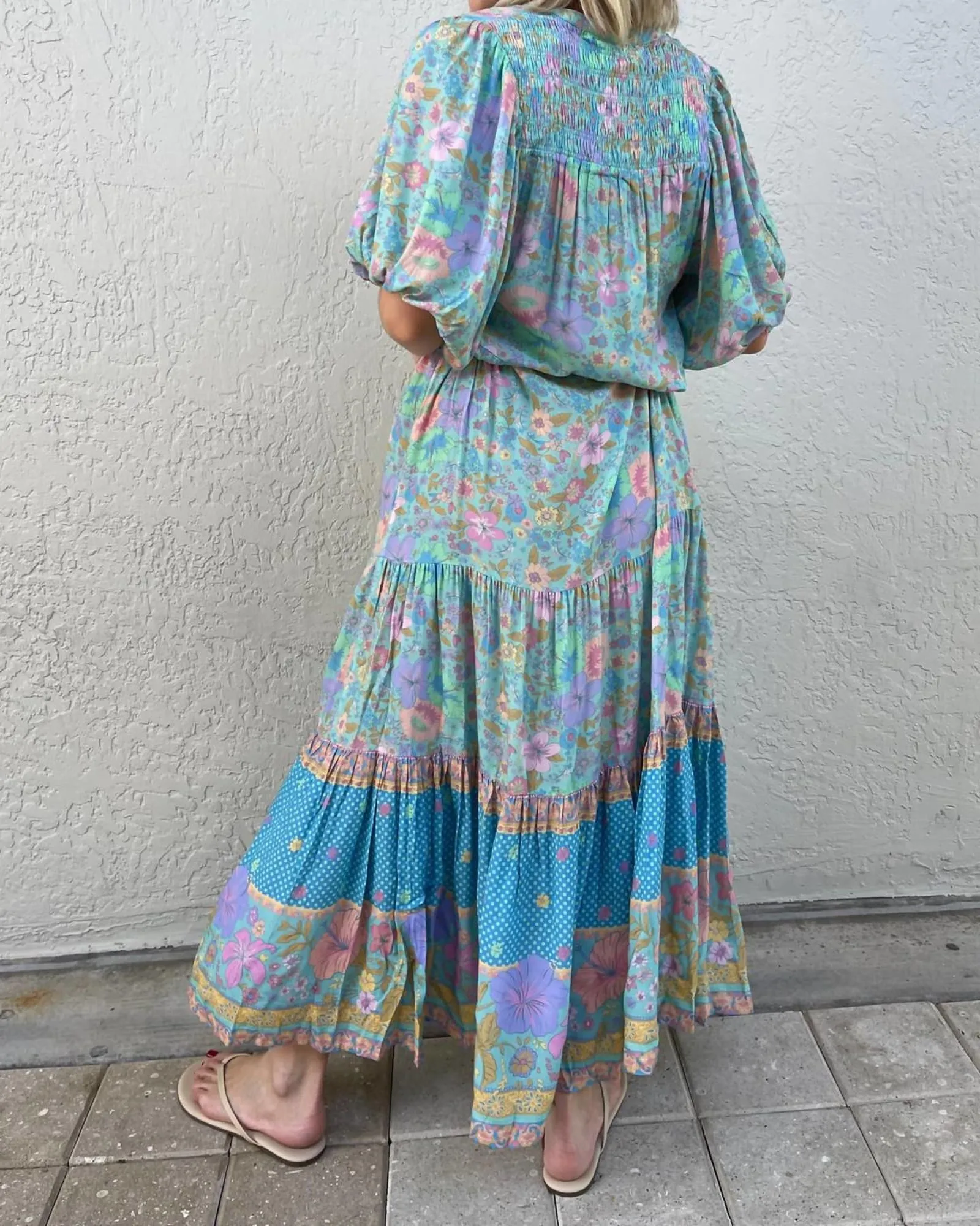 Hibiscus Lane Button Through Maxi Gown in Blue Floral | Blue Floral