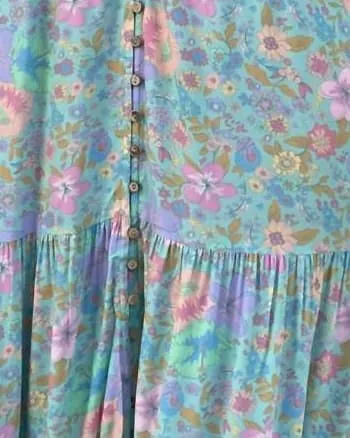 Hibiscus Lane Button Through Maxi Gown in Blue Floral | Blue Floral