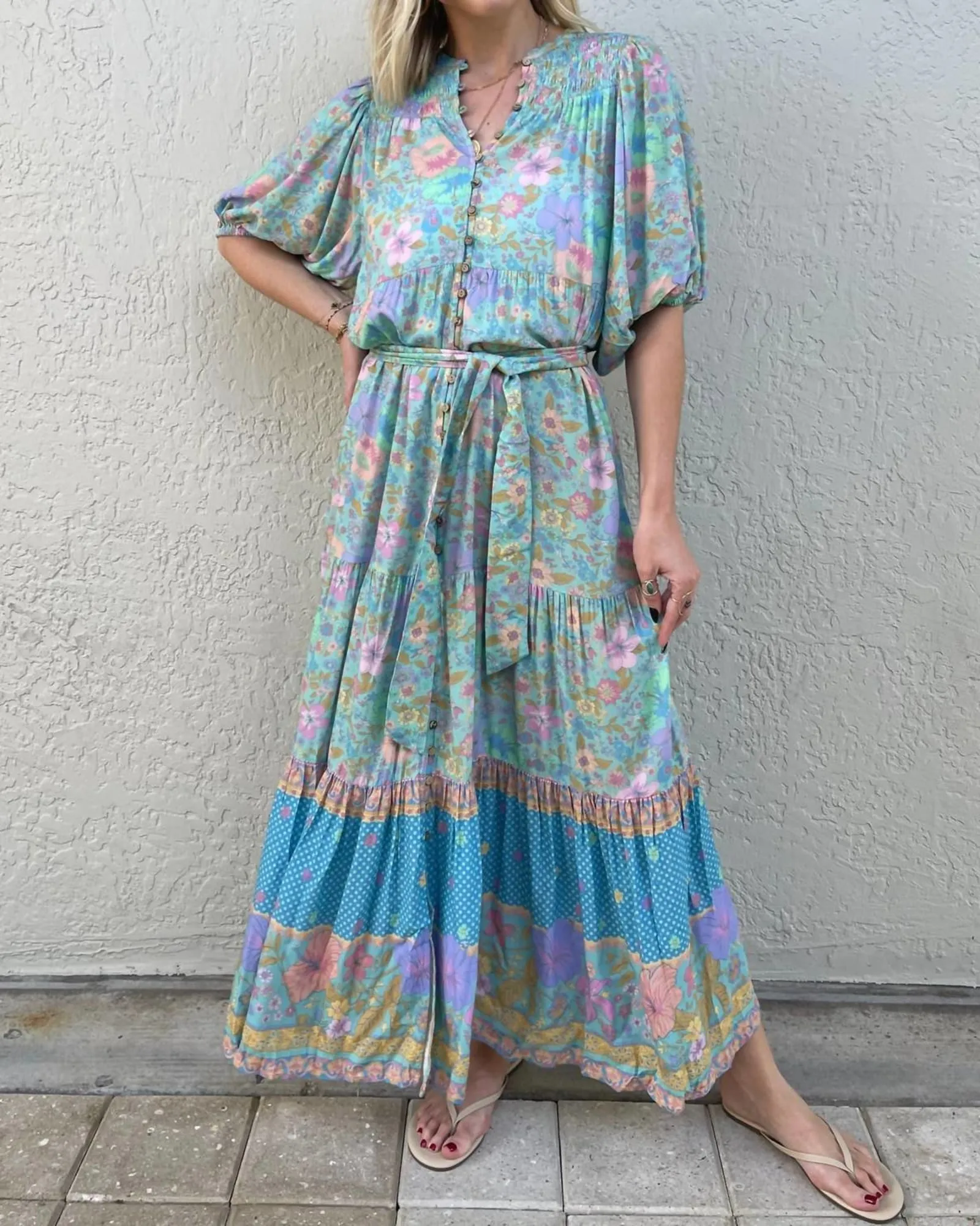 Hibiscus Lane Button Through Maxi Gown in Blue Floral | Blue Floral
