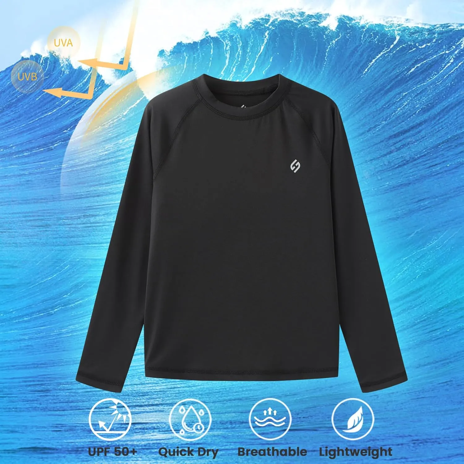 HODOSPORTS Boys UPF 50  Rash Guard Swim Shirts Long Sleeve Quick Dry UV Protection Sun T-Shirts