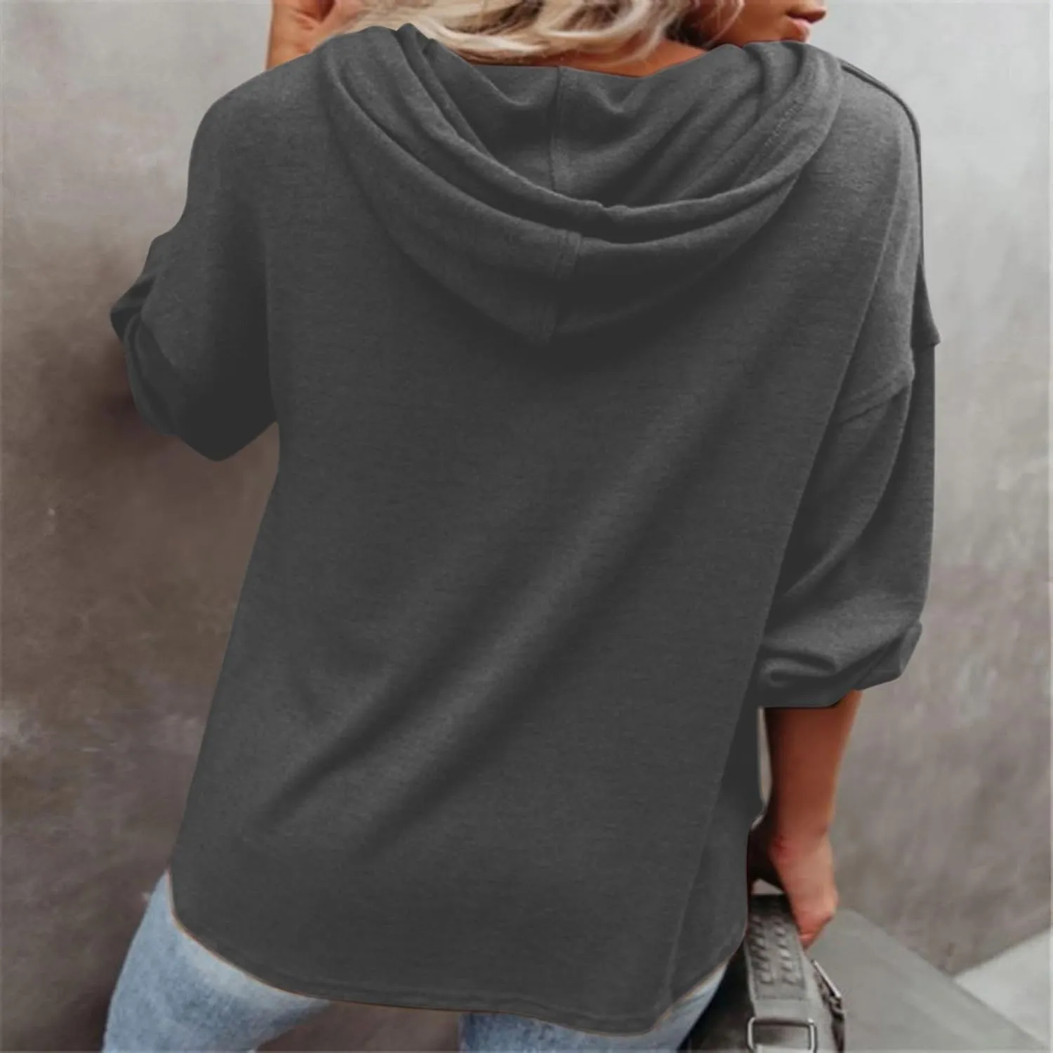 Hoodies for Women Lantern Long Sleeve Sweatshirts Button V Neck Shirts Hooded Pullover Casual Trendy Party Daily Top