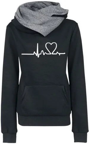 Hoodies for Women Oversized Long Sleeve Electrocardiogram Printed Hooded Sweatshirts Warm Cowl Neck Pullover Tops