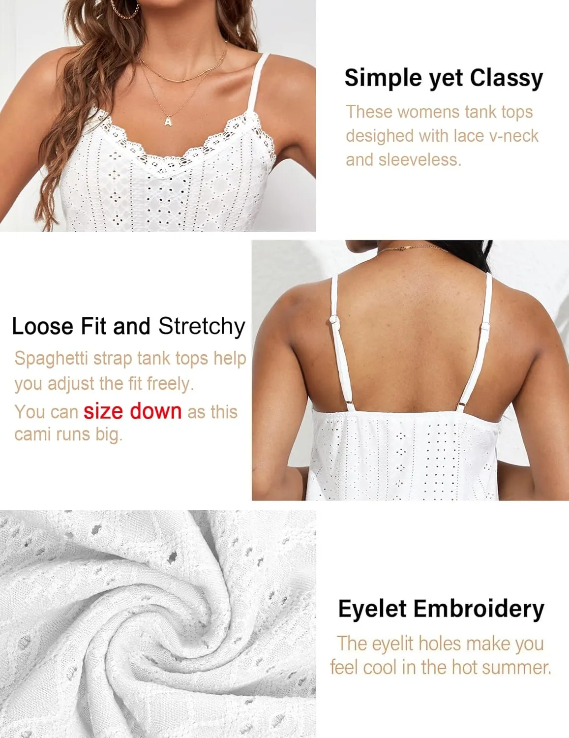 HOTOUCH Camisole for Women V Neck Spaghetti Strap Tank Tops Sleeveless Blouses Loose Fit