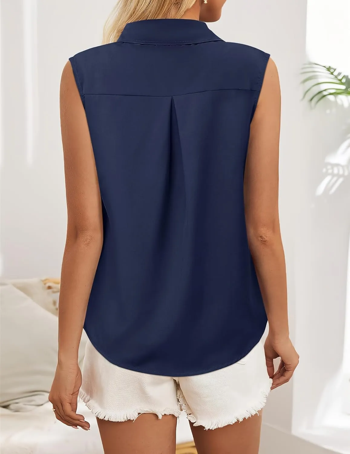 HOTOUCH Womens Sleeveless Button Down Shirt Tops V Neck Business Casual Collared Blouses Tank Top