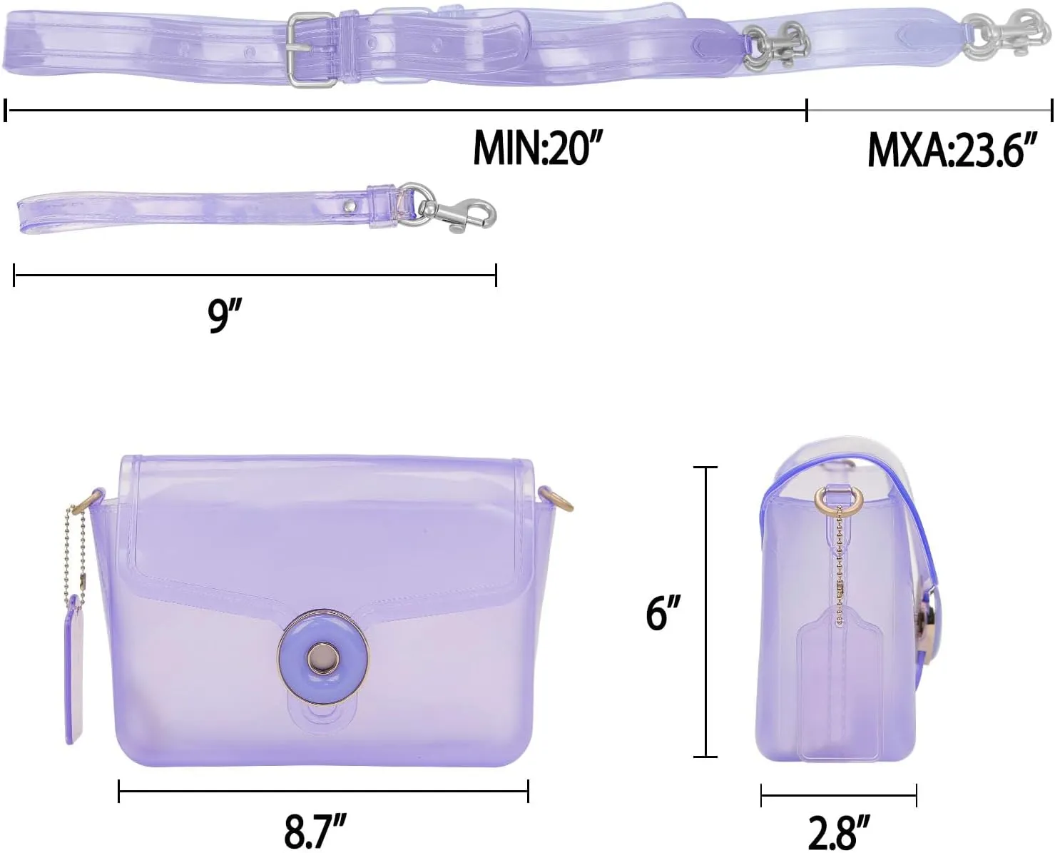 Jelly Tabby Bag - Clear Crossbody Bag for Women with Chain Vintage-Inspired Convertible Wristlet and Shoulder Bag