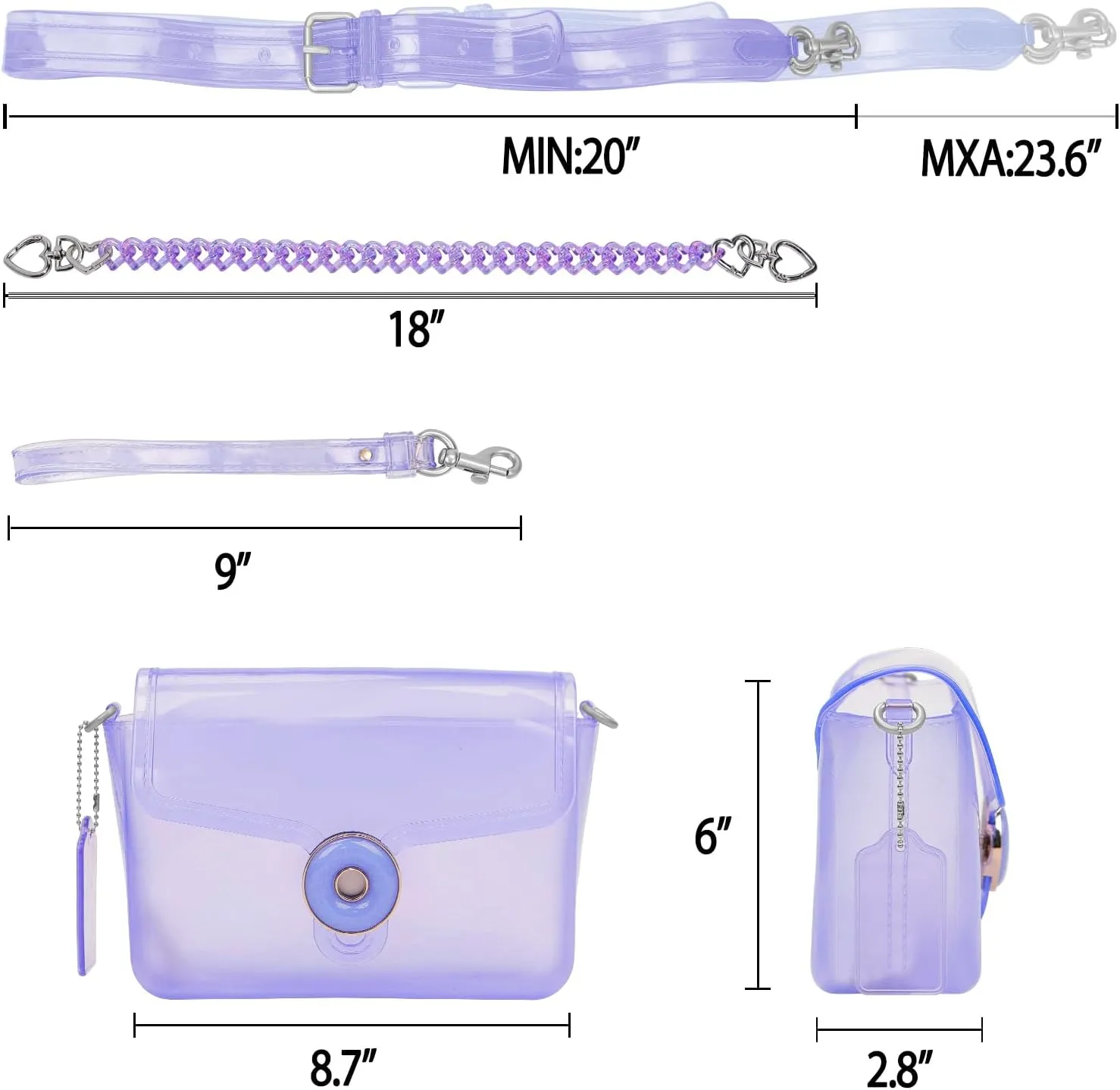 Jelly Tabby Bag - Clear Crossbody Bag for Women with Chain Vintage-Inspired Convertible Wristlet and Shoulder Bag