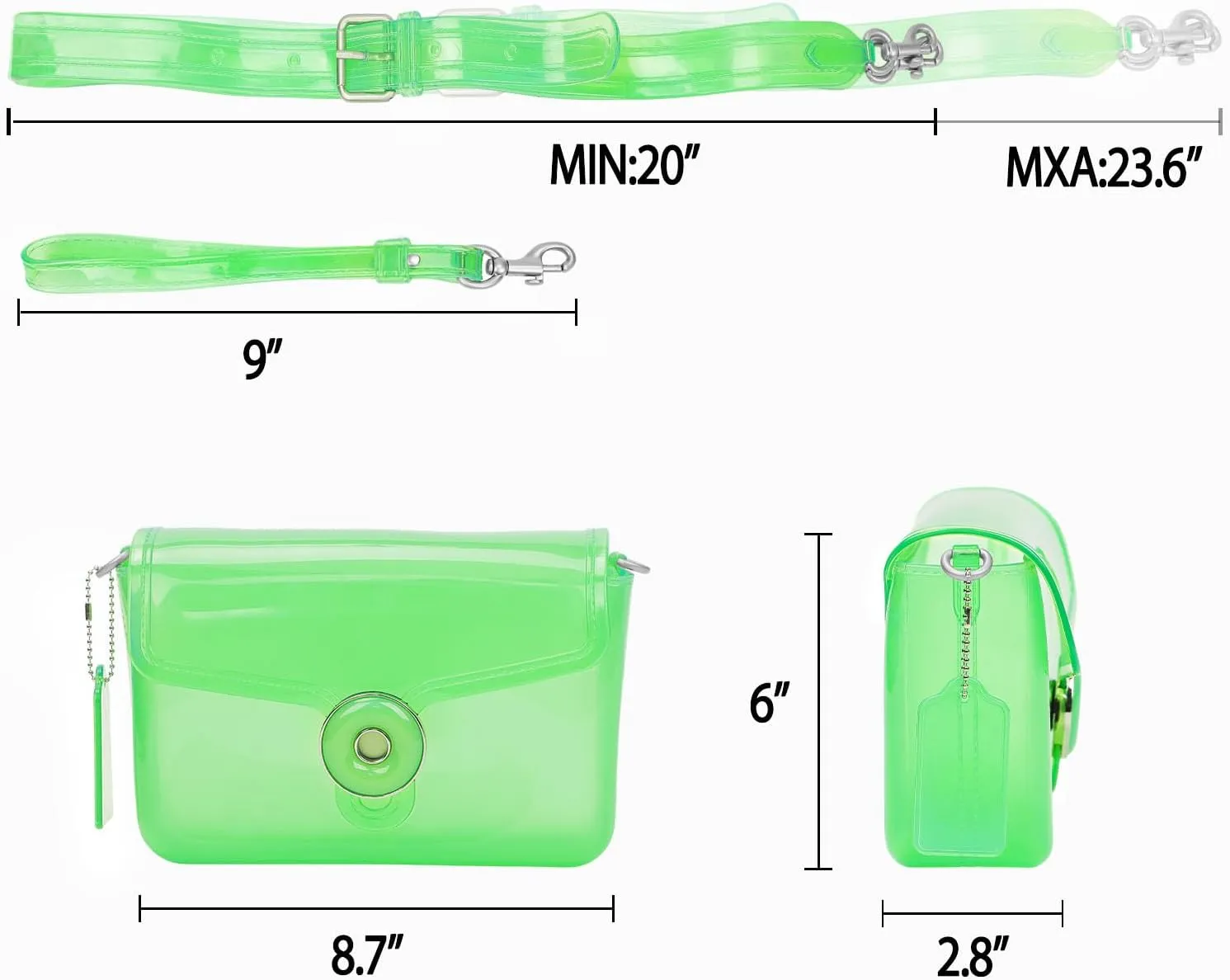 Jelly Tabby Bag - Clear Crossbody Bag for Women with Chain Vintage-Inspired Convertible Wristlet and Shoulder Bag