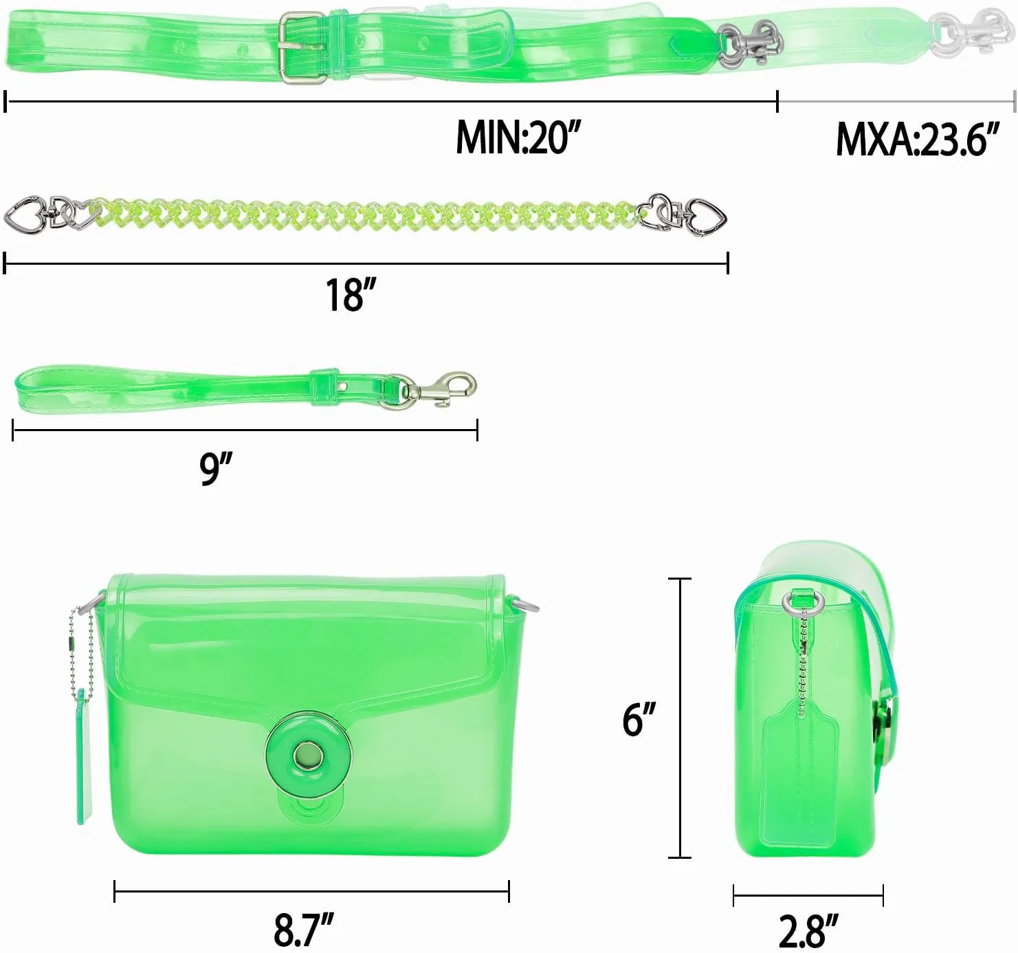 Jelly Tabby Bag - Clear Crossbody Bag for Women with Chain Vintage-Inspired Convertible Wristlet and Shoulder Bag