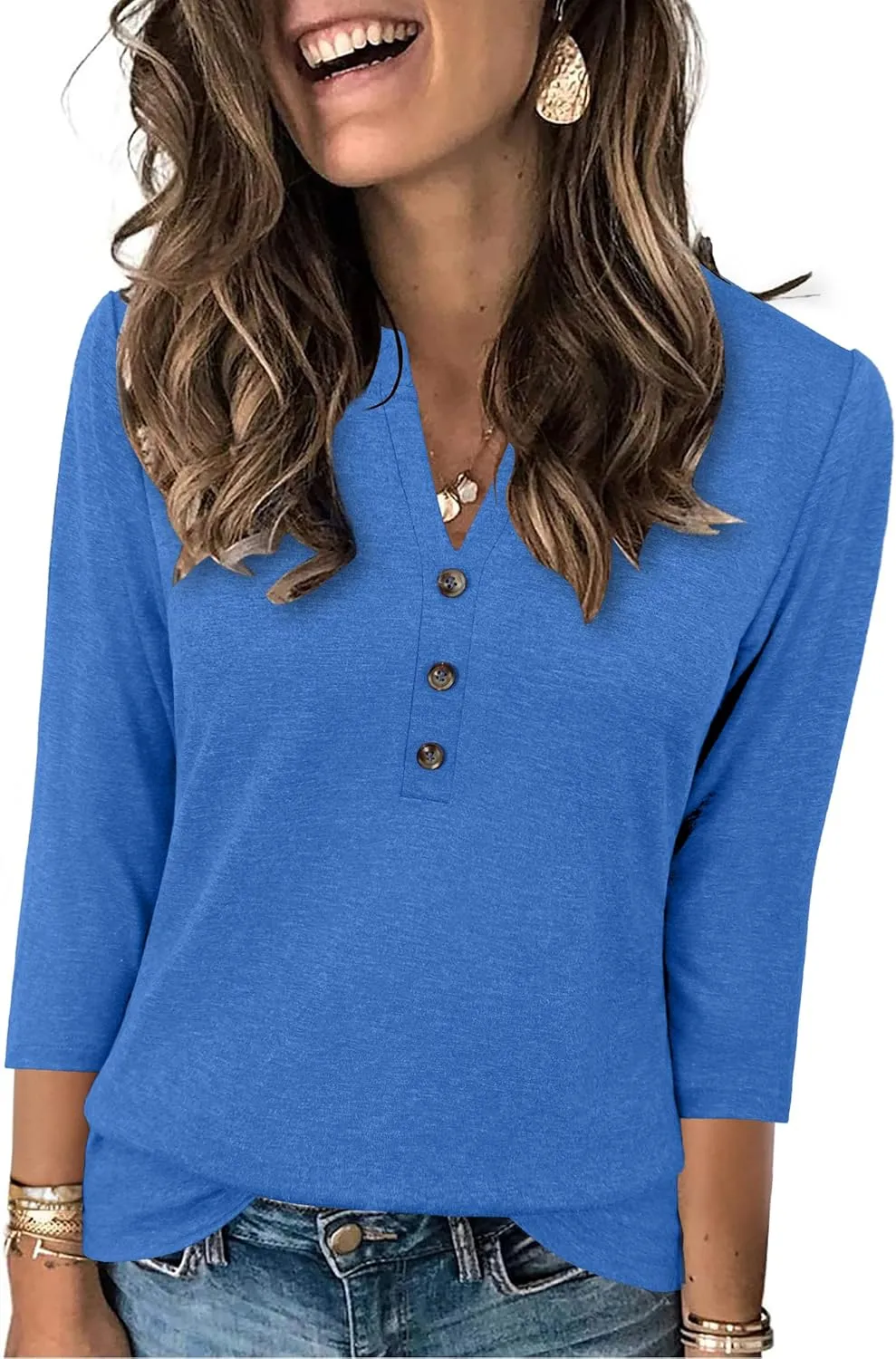JomeDesign Womens Tops 3/4 Sleeve V Neck Shirts Dressy Casual Tunic Blouses Summer Tees
