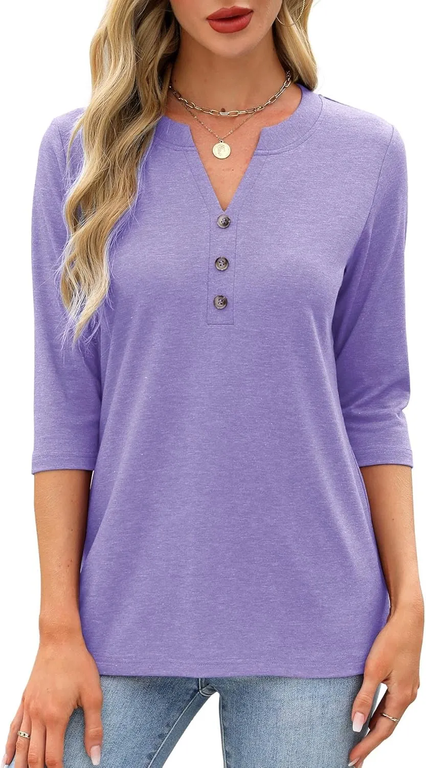 JomeDesign Womens Tops 3/4 Sleeve V Neck Shirts Dressy Casual Tunic Blouses Summer Tees