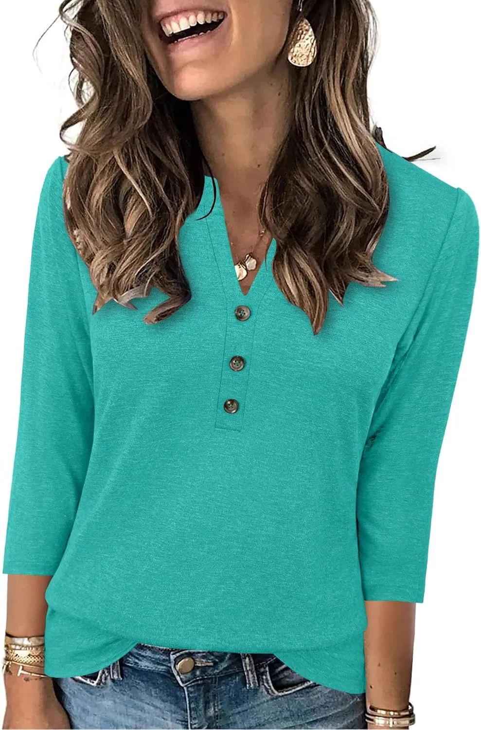 JomeDesign Womens Tops 3/4 Sleeve V Neck Shirts Dressy Casual Tunic Blouses Summer Tees