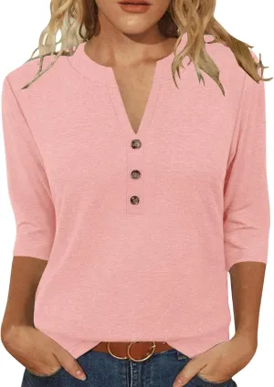JomeDesign Womens Tops 3/4 Sleeve V Neck Shirts Dressy Casual Tunic Blouses Summer Tees