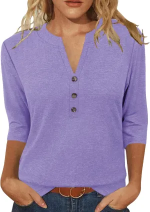 JomeDesign Womens Tops 3/4 Sleeve V Neck Shirts Dressy Casual Tunic Blouses Summer Tees