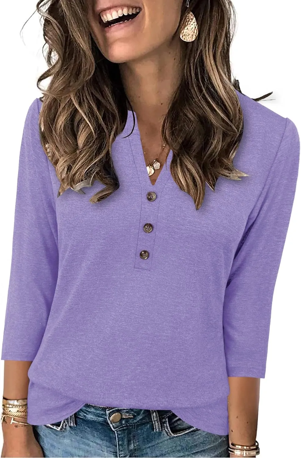 JomeDesign Womens Tops 3/4 Sleeve V Neck Shirts Dressy Casual Tunic Blouses Summer Tees