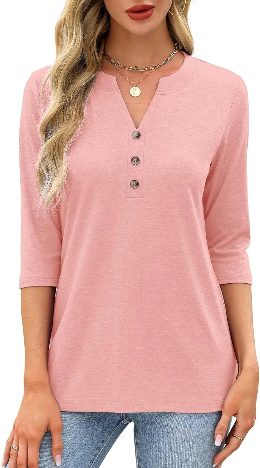 JomeDesign Womens Tops 3/4 Sleeve V Neck Shirts Dressy Casual Tunic Blouses Summer Tees