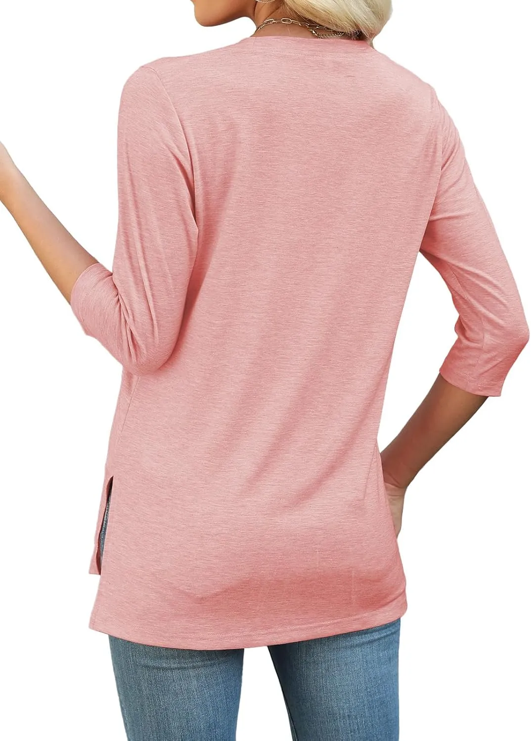 JomeDesign Womens Tunic Tops 3/4 Sleeve Shirts Loose Casual Blouses Side Split Summer Tees