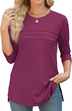 JomeDesign Womens Tunic Tops 3/4 Sleeve Shirts Loose Casual Blouses Side Split Summer Tees