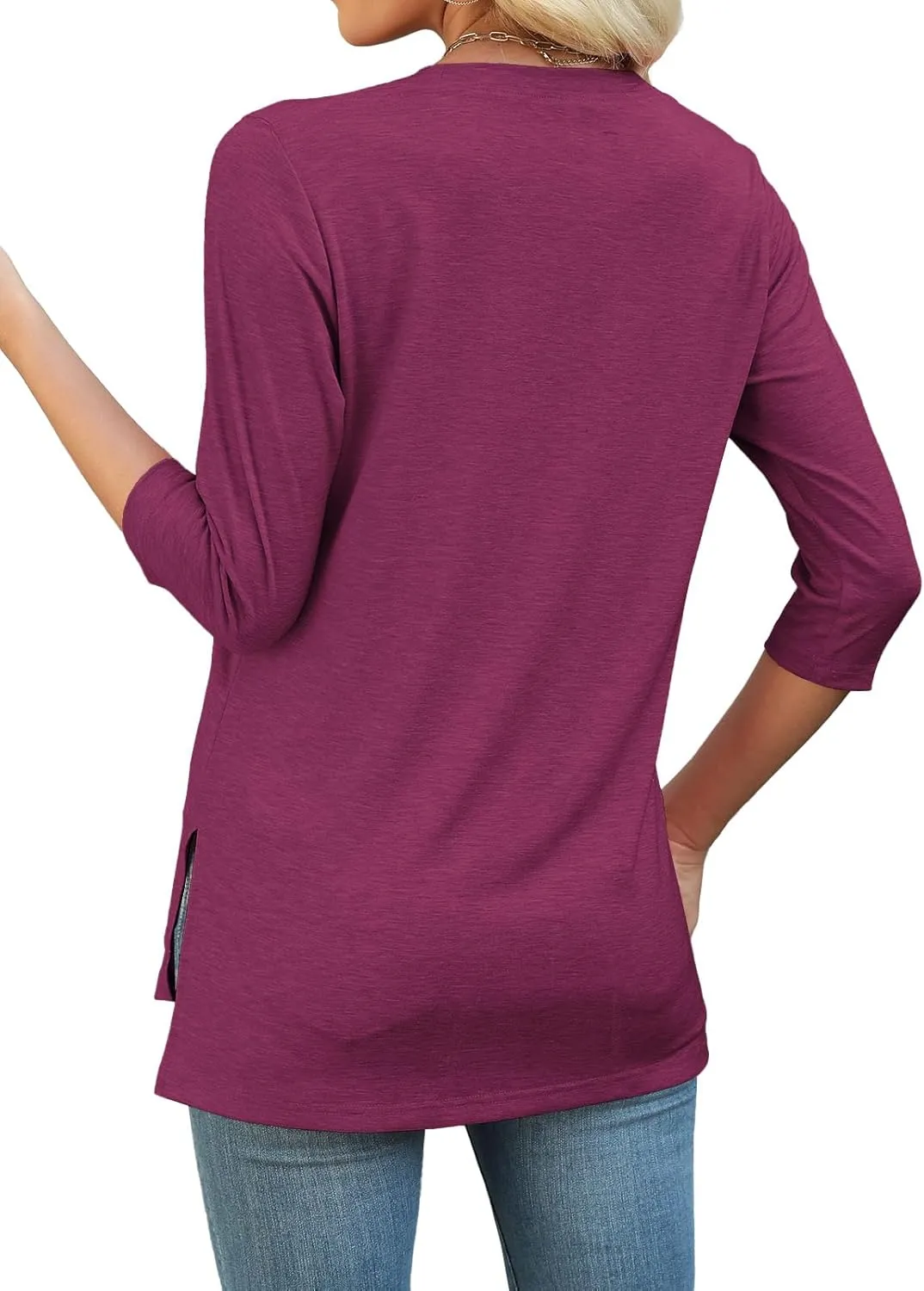 JomeDesign Womens Tunic Tops 3/4 Sleeve Shirts Loose Casual Blouses Side Split Summer Tees