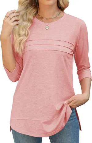 JomeDesign Womens Tunic Tops 3/4 Sleeve Shirts Loose Casual Blouses Side Split Summer Tees