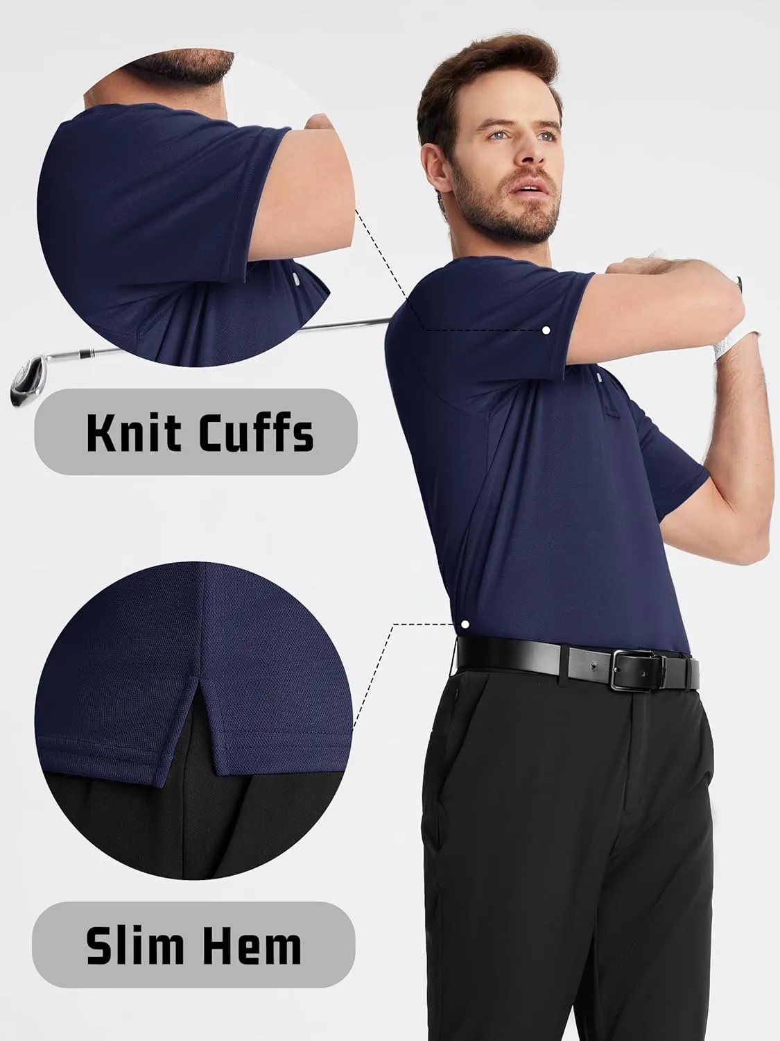 KEFITEVD Men's Polo Shirts Short Sleeve Dry Fit Collared T-Shirt Athletic Performance Polos for Running Golf Tennis