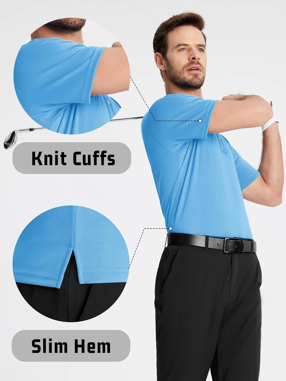 KEFITEVD Men's Polo Shirts Short Sleeve Dry Fit Collared T-Shirt Athletic Performance Polos for Running Golf Tennis