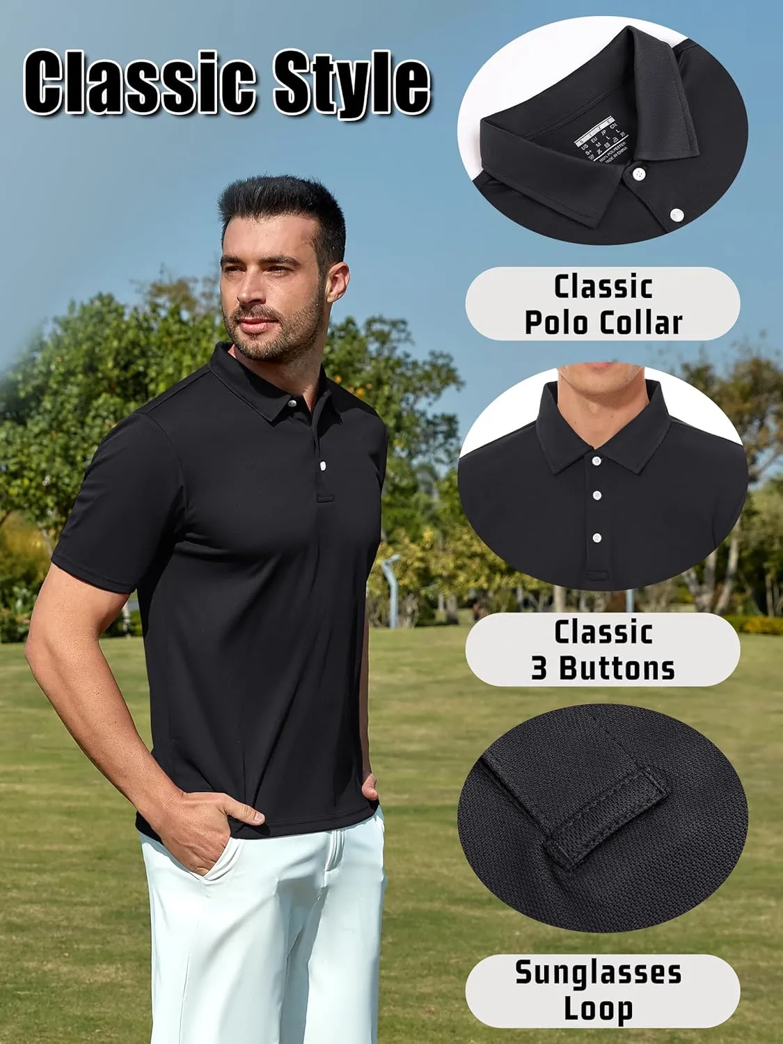 KEFITEVD Men's Polo Shirts Short Sleeve Dry Fit Collared T-Shirt Athletic Performance Polos for Running Golf Tennis