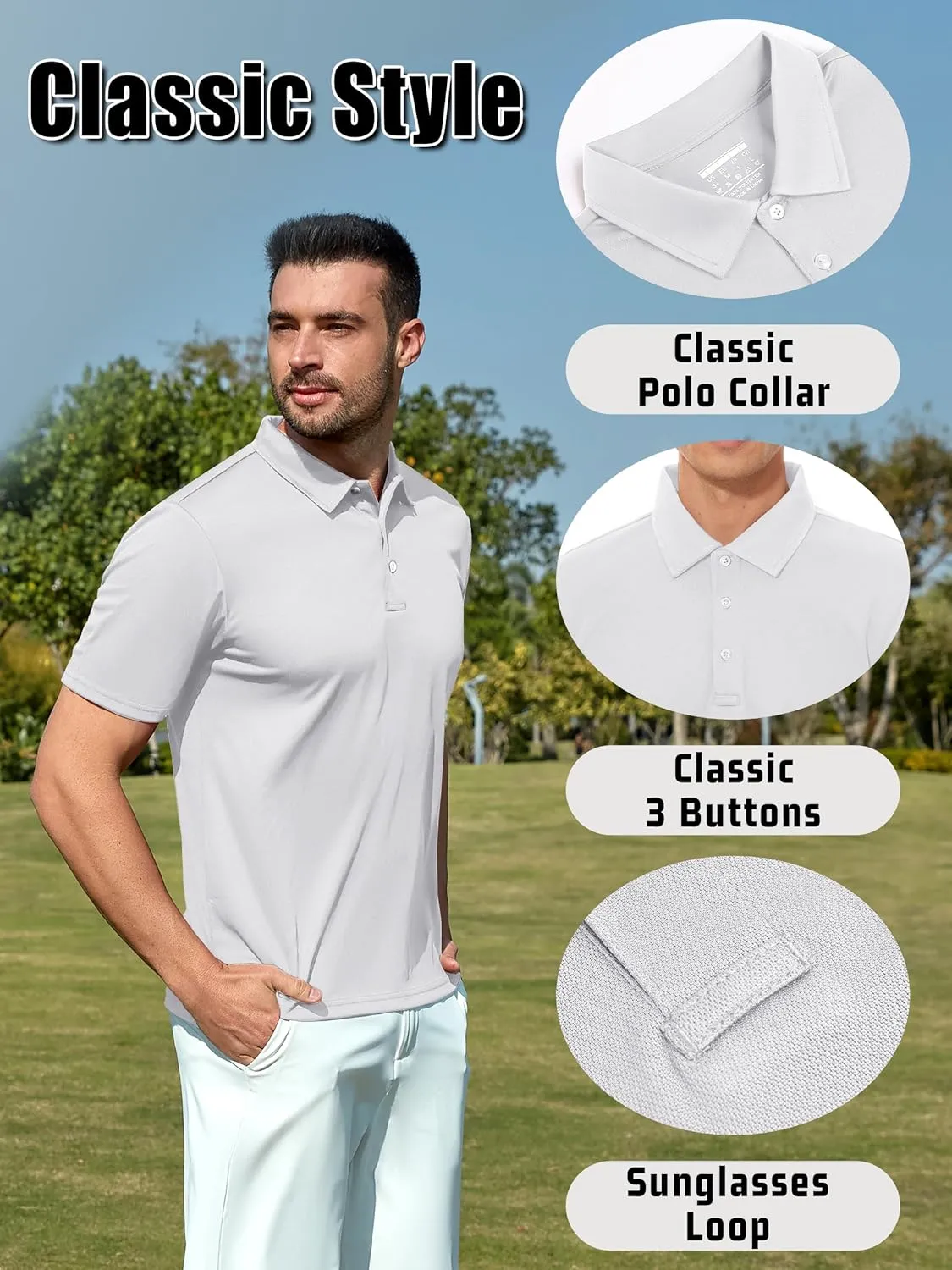 KEFITEVD Men's Polo Shirts Short Sleeve Dry Fit Collared T-Shirt Athletic Performance Polos for Running Golf Tennis