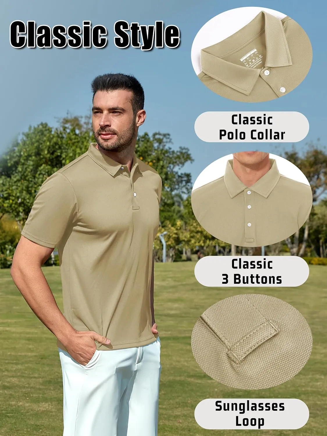KEFITEVD Men's Polo Shirts Short Sleeve Dry Fit Collared T-Shirt Athletic Performance Polos for Running Golf Tennis
