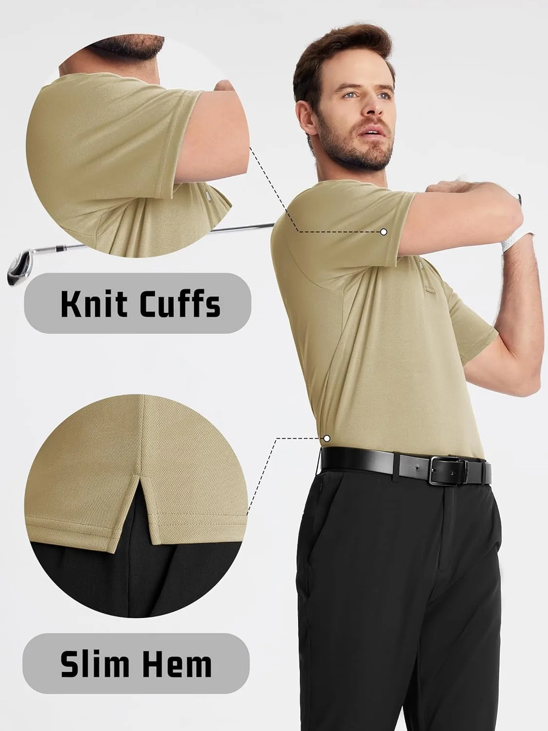 KEFITEVD Men's Polo Shirts Short Sleeve Dry Fit Collared T-Shirt Athletic Performance Polos for Running Golf Tennis
