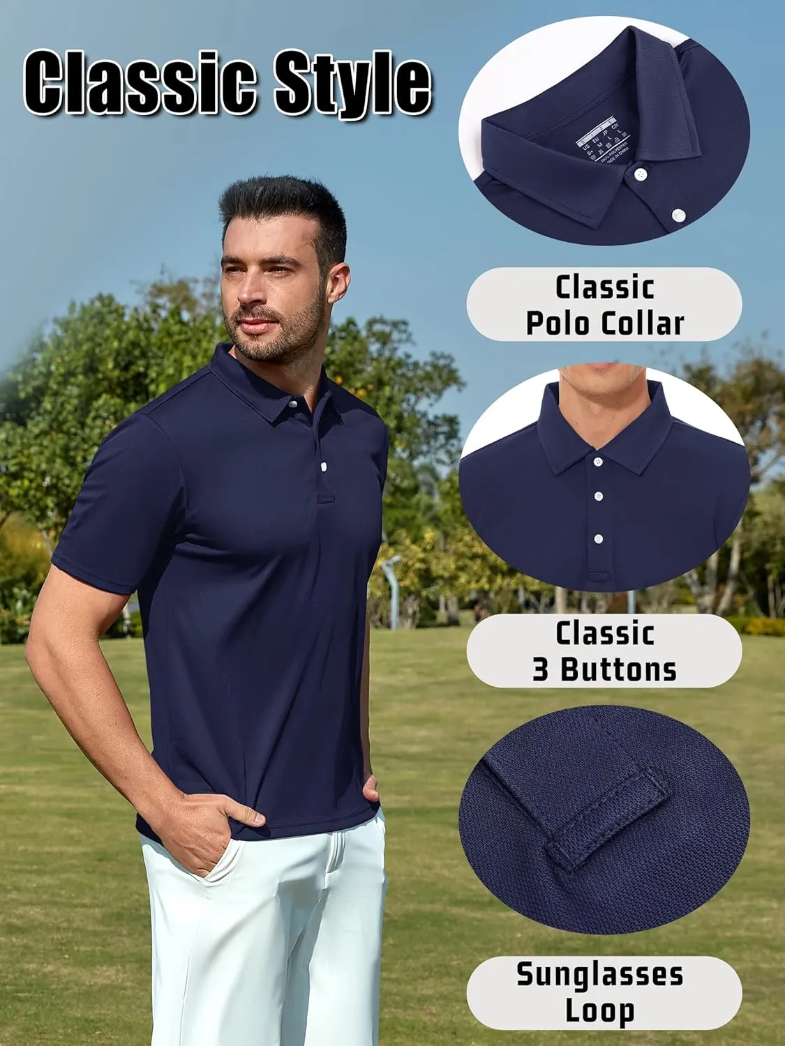 KEFITEVD Men's Polo Shirts Short Sleeve Dry Fit Collared T-Shirt Athletic Performance Polos for Running Golf Tennis