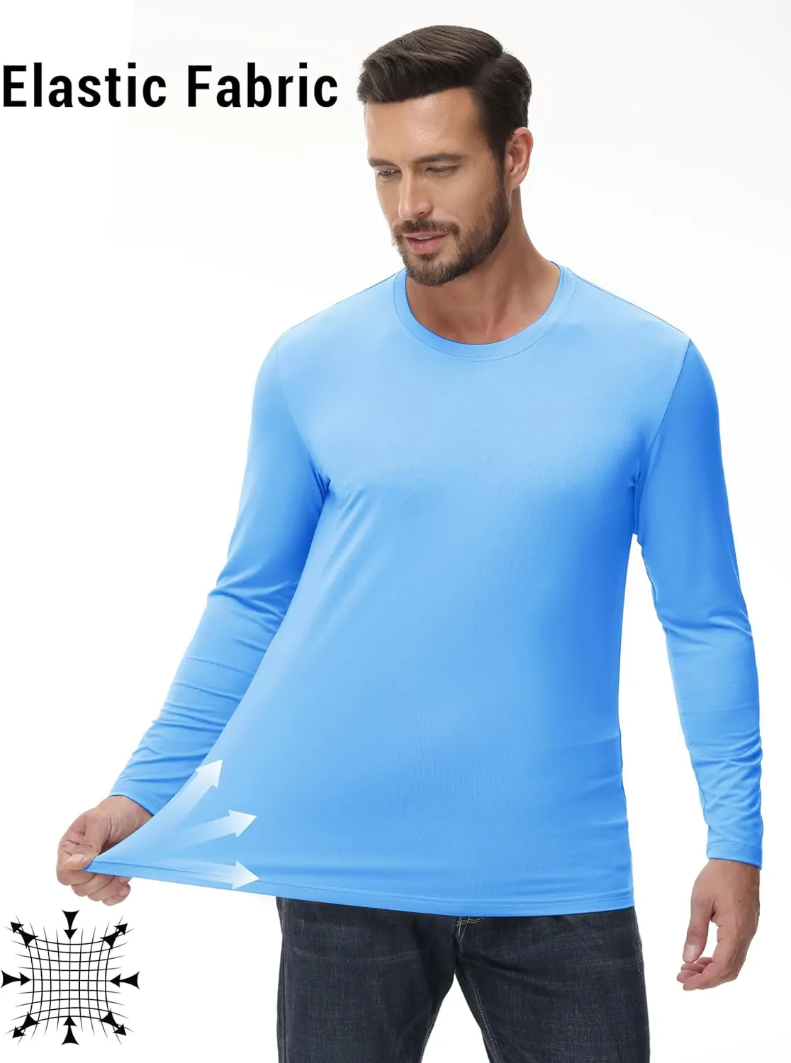 KEFITEVD Men's UPF 80  Sun Shirts Long Sleeve UV SPF Shirts Quick Dry Lightweight Rash Guard Polyester Swim T-Shirt