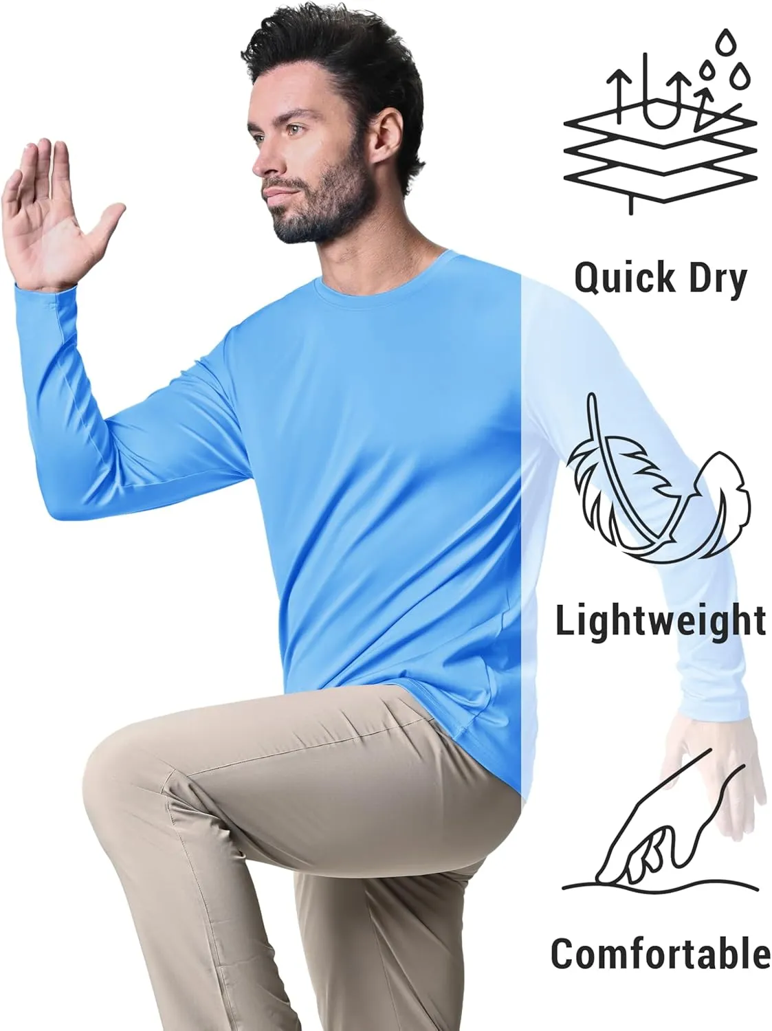 KEFITEVD Men's UPF 80  Sun Shirts Long Sleeve UV SPF Shirts Quick Dry Lightweight Rash Guard Polyester Swim T-Shirt