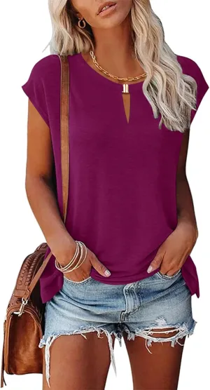 Kistore Women's Summer Casual V Neck Tank Tops Cap Sleeve Loose Fit Blouses Tunic Shirts