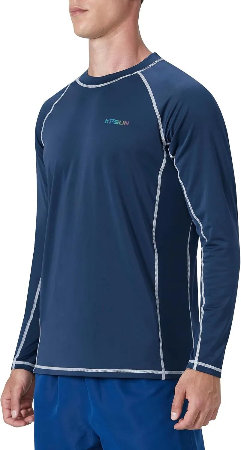 KPSUN Mens Swim Shirts UPF 50  Rash Guard Long Sleeve Sun UV Protection Beach Shirts Quick Dry Fishing T-Shirt