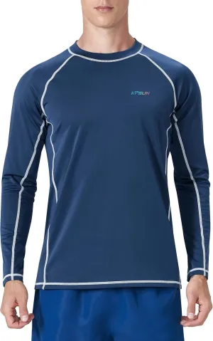KPSUN Mens Swim Shirts UPF 50  Rash Guard Long Sleeve Sun UV Protection Beach Shirts Quick Dry Fishing T-Shirt