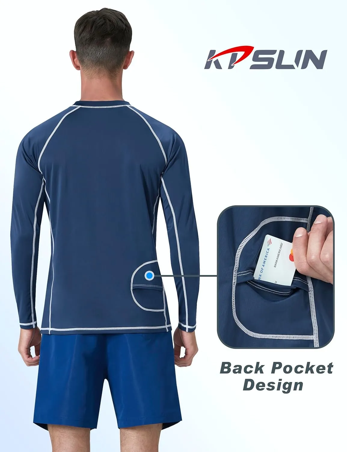 KPSUN Mens Swim Shirts UPF 50  Rash Guard Long Sleeve Sun UV Protection Beach Shirts Quick Dry Fishing T-Shirt