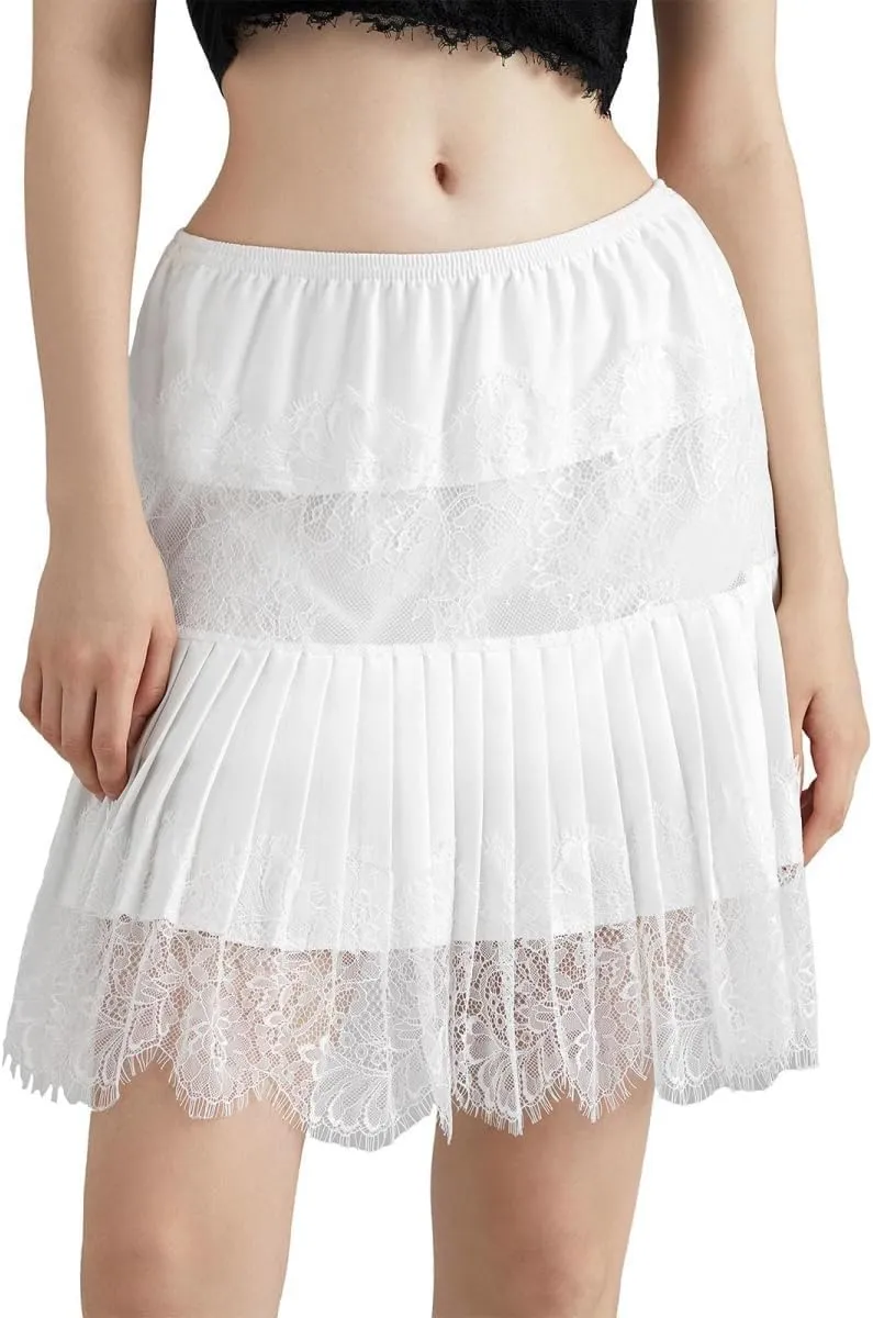 Lace Skirts, Y2K Lace Skirts for Women with Ruffle Floral, Widened Low Waist Layered Slip Skirt S-3XL