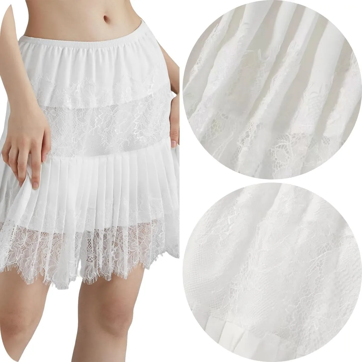 Lace Skirts, Y2K Lace Skirts for Women with Ruffle Floral, Widened Low Waist Layered Slip Skirt S-3XL