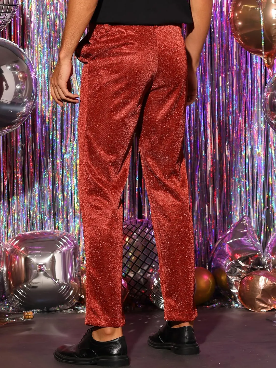 Lars Amadeus Metallic Pants for Men's Straight Leg Party Nightclub Glitter Dress Trouser