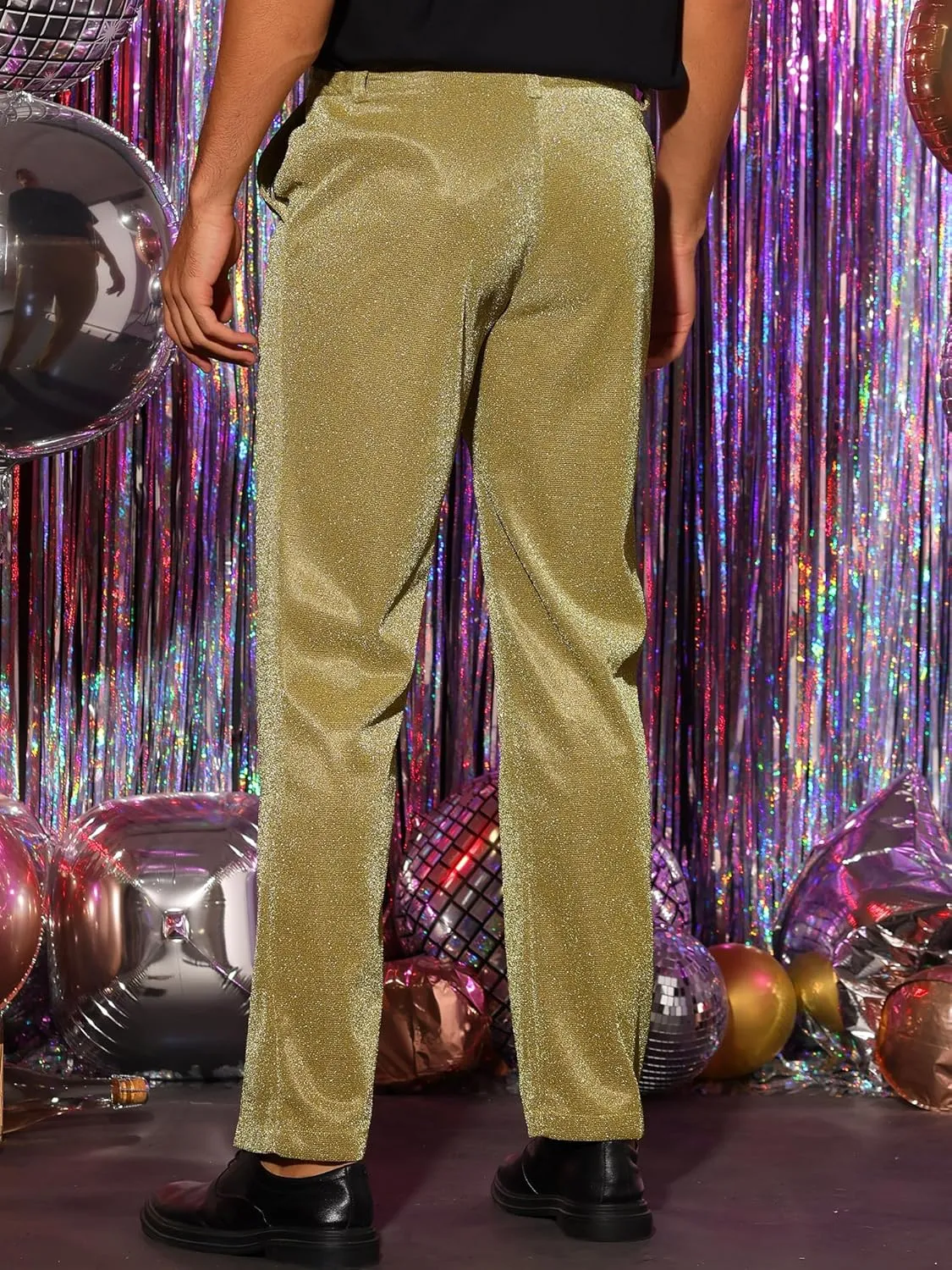 Lars Amadeus Metallic Pants for Men's Straight Leg Party Nightclub Glitter Dress Trouser