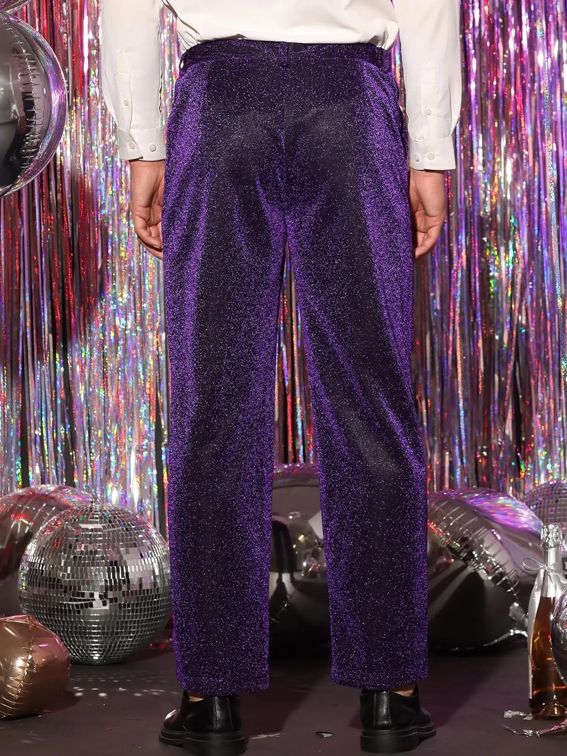 Lars Amadeus Metallic Pants for Men's Straight Leg Party Nightclub Glitter Dress Trouser