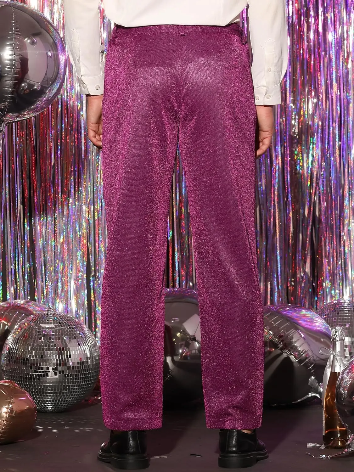 Lars Amadeus Metallic Pants for Men's Straight Leg Party Nightclub Glitter Dress Trouser