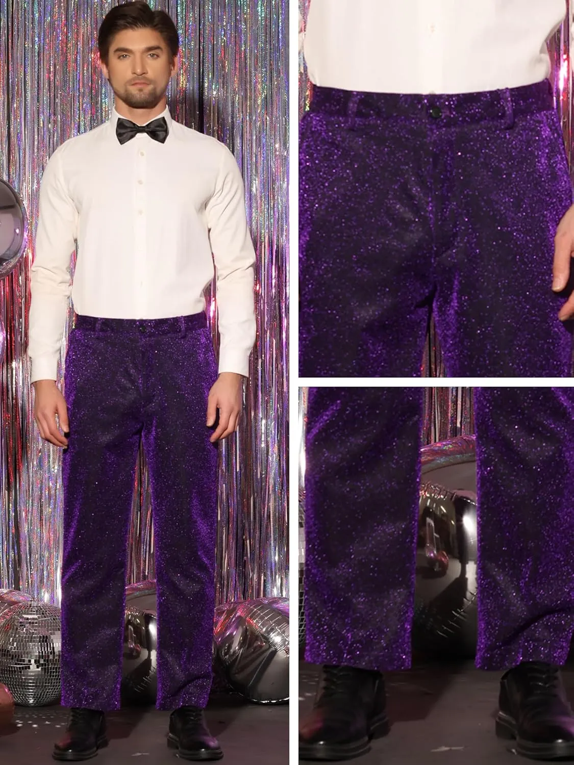 Lars Amadeus Metallic Pants for Men's Straight Leg Party Nightclub Glitter Dress Trouser