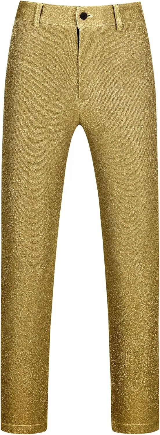 Lars Amadeus Metallic Pants for Men's Straight Leg Party Nightclub Glitter Dress Trouser