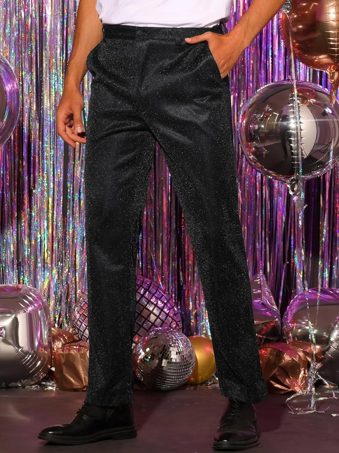 Lars Amadeus Metallic Pants for Men's Straight Leg Party Nightclub Glitter Dress Trouser