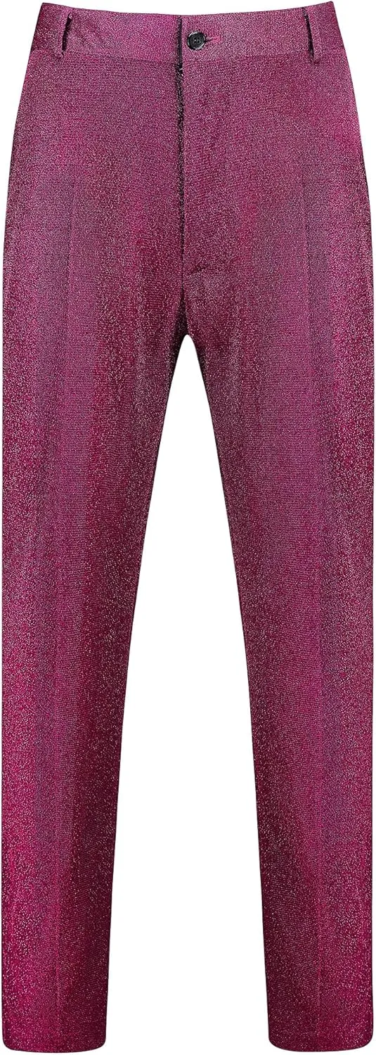 Lars Amadeus Metallic Pants for Men's Straight Leg Party Nightclub Glitter Dress Trouser